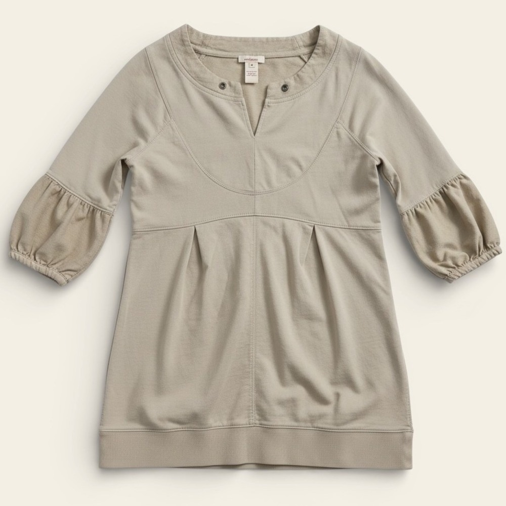 Sundance Beige Cotton Tunic Top M Boho Peasant 3/4 Sleeve Cottagecore Artsy‎